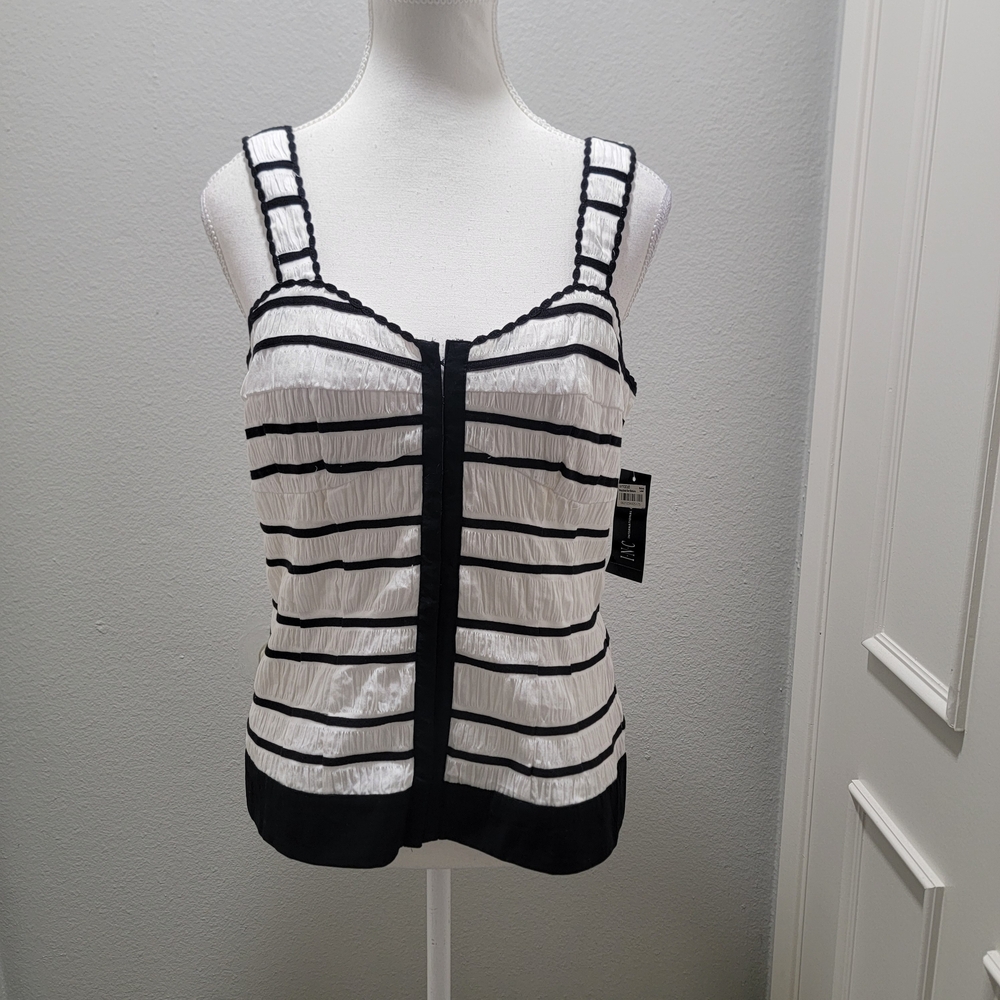 INC International Concepts Black and White Striped Tank with Contrast Trim